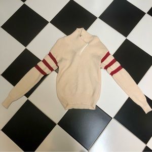 Vintage 60s 70s EIR Sweater Funnel Neck Zipper Detail Ribbed Varsity Academia M